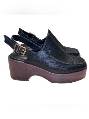 FSJ Clogs Womens Size 8 Platform Slingback Shoes Buckle Funny She Jill Black 
L
